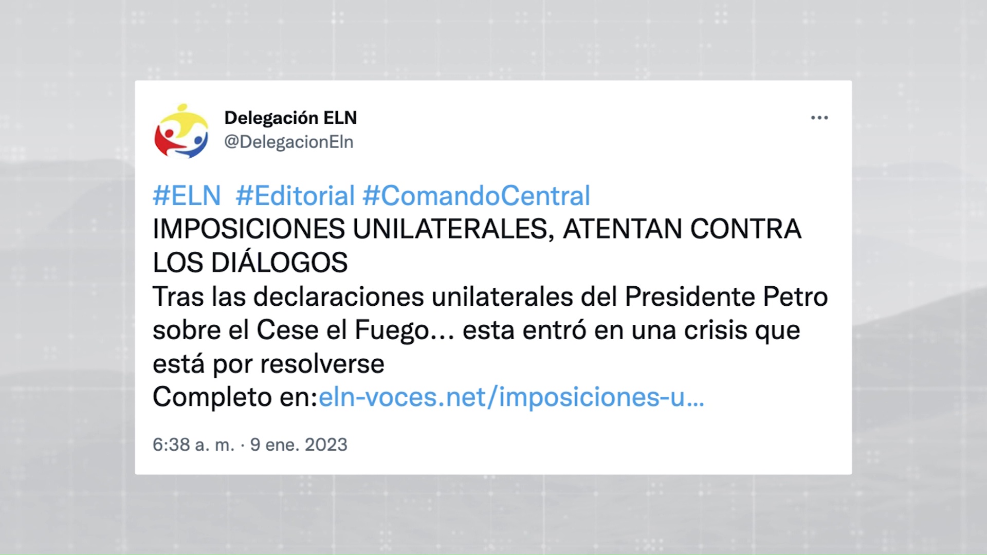 Para el ELN la mesa de diálogo entró en crisis