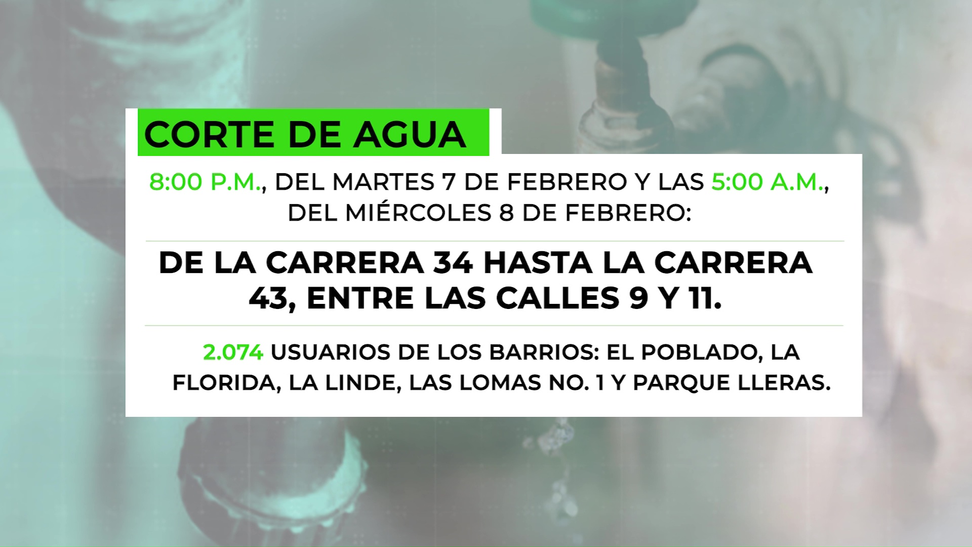 Corte de agua en 21 sectores de Medellín