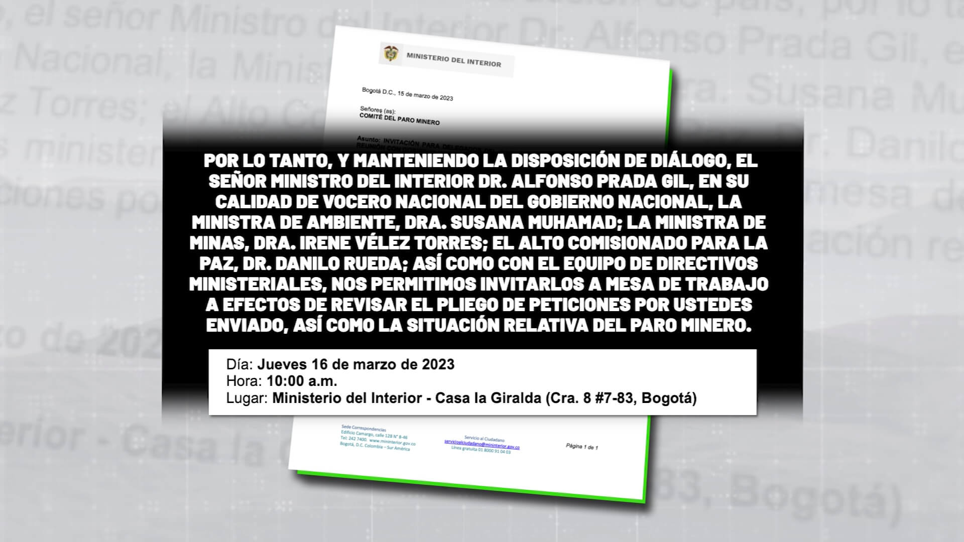 Gobierno invitó a líderes de paro a mesa de trabajo