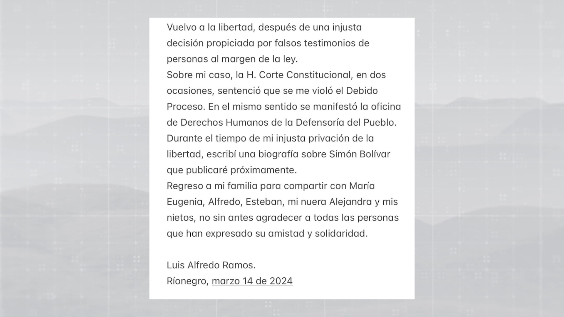 Luis Alfredo Ramos ya está libre