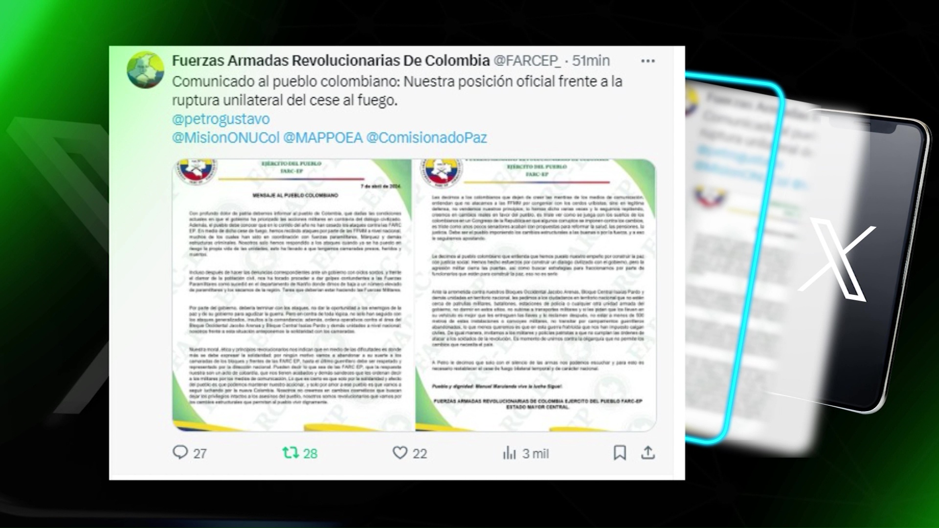 Las Farc amenazan con atacar fuerza pública