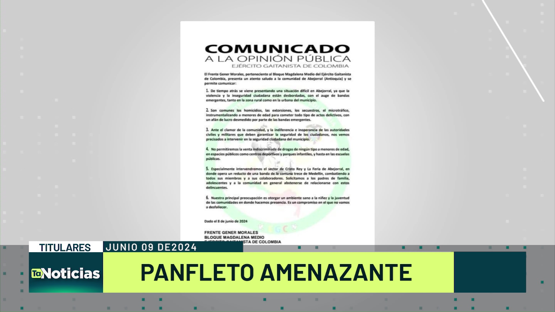 Titulares de Teleantioquia Noticias – domingo 09 de junio del 2024