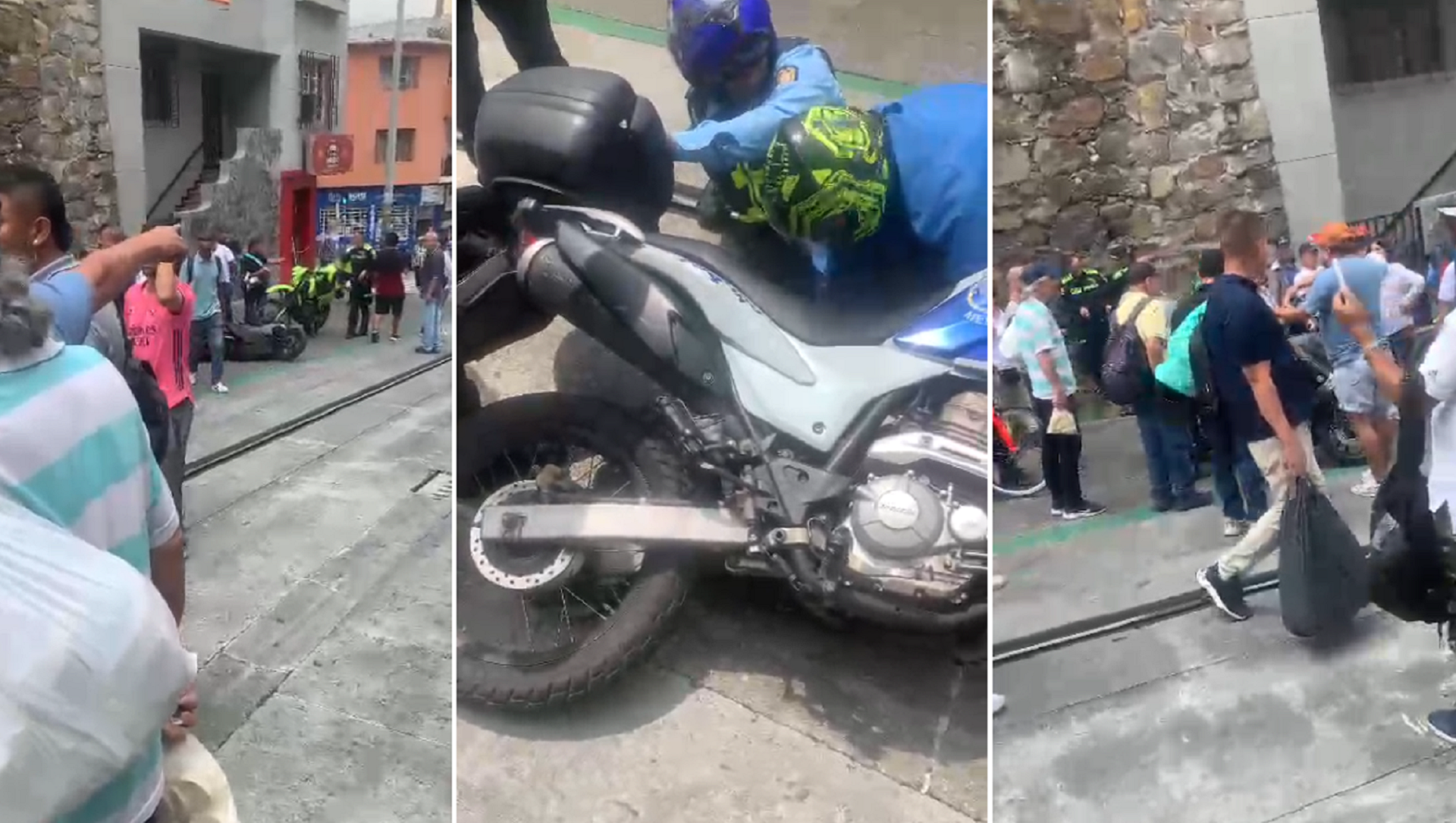 VIDEO | Versiones encontradas tras accidente entre motociclista y agente de tránsito en vía del tranvía