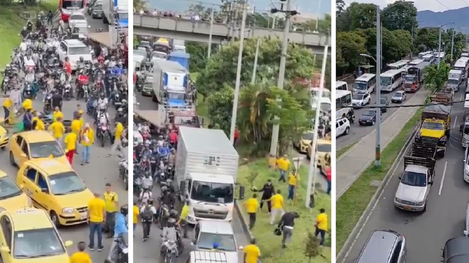En video quedó pelea entre motociclistas y taxistas por bloqueos en vías de Medellín, así está la movilidad