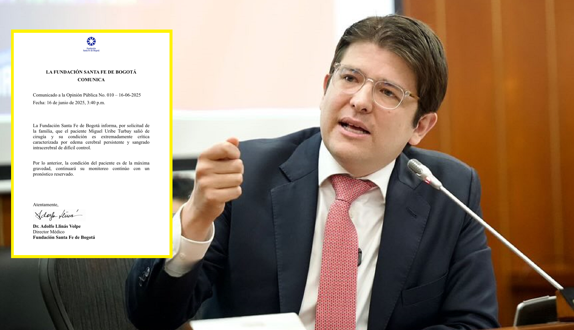 La condición de salud de Miguel Uribe es “extremadamente crítica”, esto tras salir de cirugía de urgencia