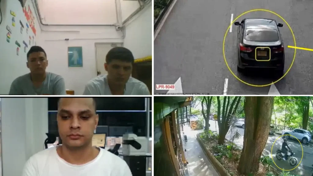 Imágenes de los sicarios condenados por el asesinato del mexicano Horacio Pérez Ledesma. Imágenes de la moto y el vehículo involucrados en el crimen.