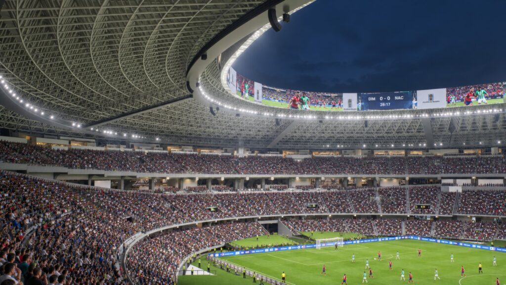 Proyección de la pantalla de 360° que tendrá el estadio Atanasio Girardot. Tomado de Alcaldía de Medellín.